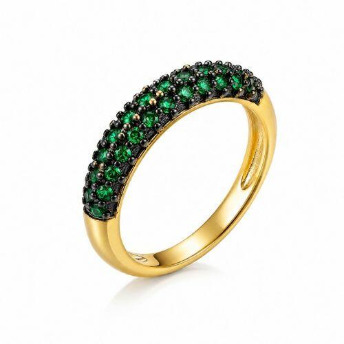 Anel Aparador 3 Fileiras Micro Zirc�nias Esmeralda Banhado em Ouro18k