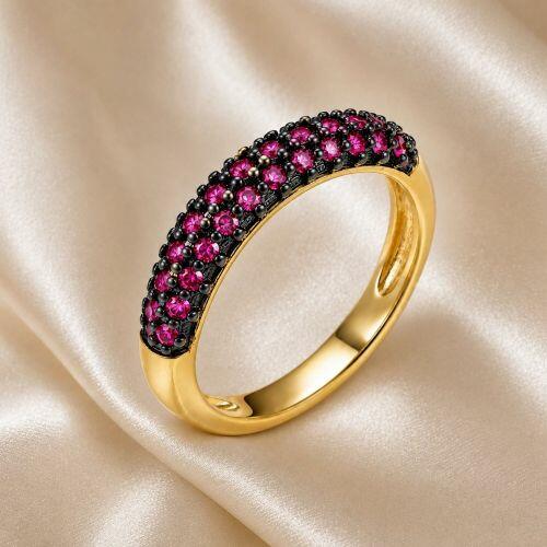 Anel Aparador 3 Fileiras Micro Zircônias Rosa Banhado em Ouro18k