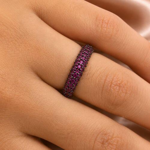 Anel Aparador 3 Fileiras Micro Zirc�nias Rosa Banhado em Ouro18k