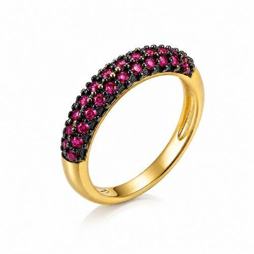 Anel Aparador 3 Fileiras Micro Zirc�nias Rosa Banhado em Ouro18k