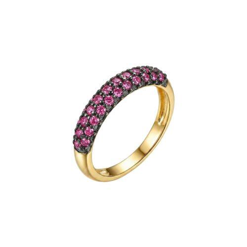 Anel Aparador 3 Fileiras Micro Zircônias Rosa Banhado em Ouro18k