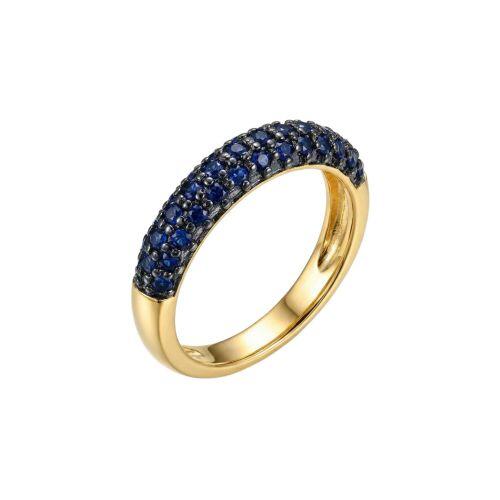 Anel Aparador 3 Fileiras Micro Zircônias Azul Banhado em Ouro18k