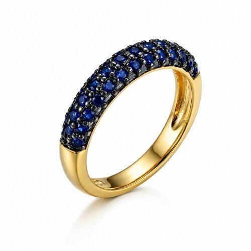 Anel Aparador 3 Fileiras Micro Zirc�nias Azul Banhado em Ouro18k