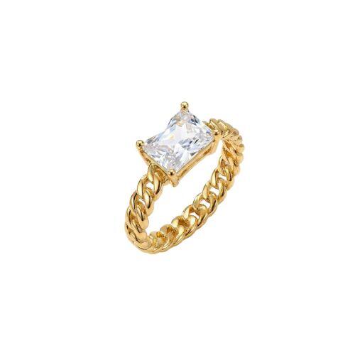 Anel Corrente com Zircônia Cristal Retangular Banhado em Ouro18k