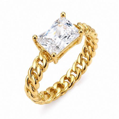 Anel Corrente com Zirc�nia Cristal Retangular Banhado em Ouro18k