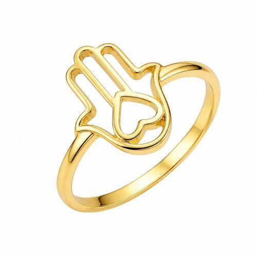 Anel M�o de F�tima com Cora��o Vazado Liso Banhado em Ouro18k