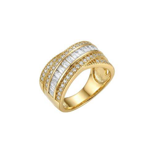 Anel X Luxury com Micro Zirc�nias e Zirc�nia Baguettes Cristais Banhado em Ouro18k