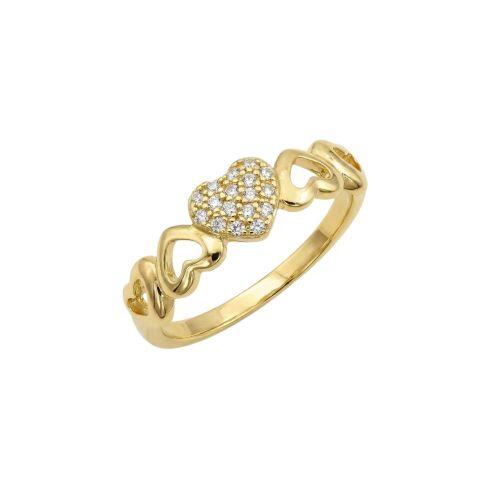 Anel Meia Aliança com Corações Vazados e 1 Coração com Micro Zircônia Cristal Banhado em Ouro18k