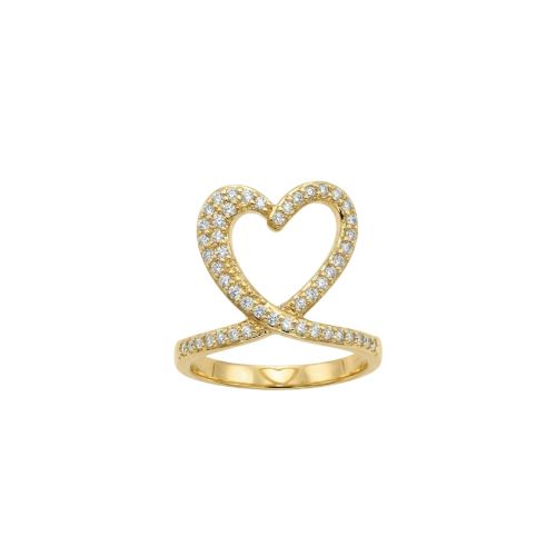 Anel Coração Micro Zircônia Cristal Banhado em Ouro 18k