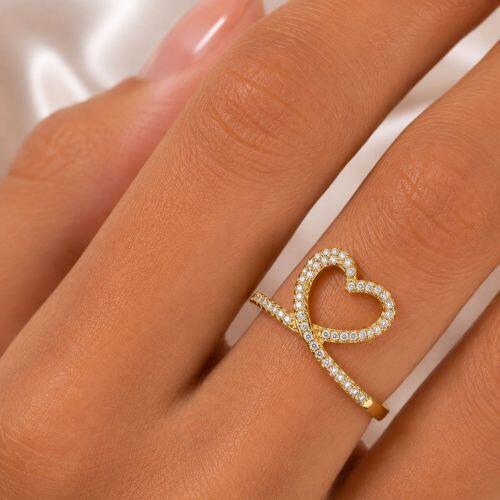 Anel Cora��o Micro Zirc�nia Cristal Banhado em Ouro 18k