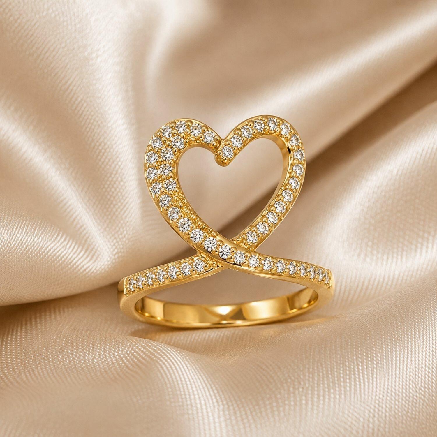 Anel Coração Micro Zircônia Cristal Banhado em Ouro 18k