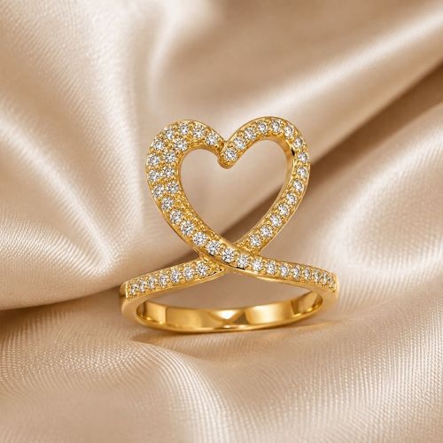 Anel Coração Micro Zircônia Cristal Banhado em Ouro 18k