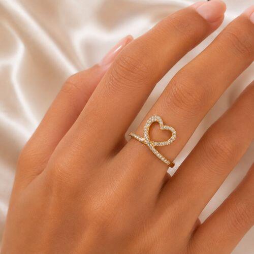 Anel Coração Micro Zircônia Cristal Banhado em Ouro 18k