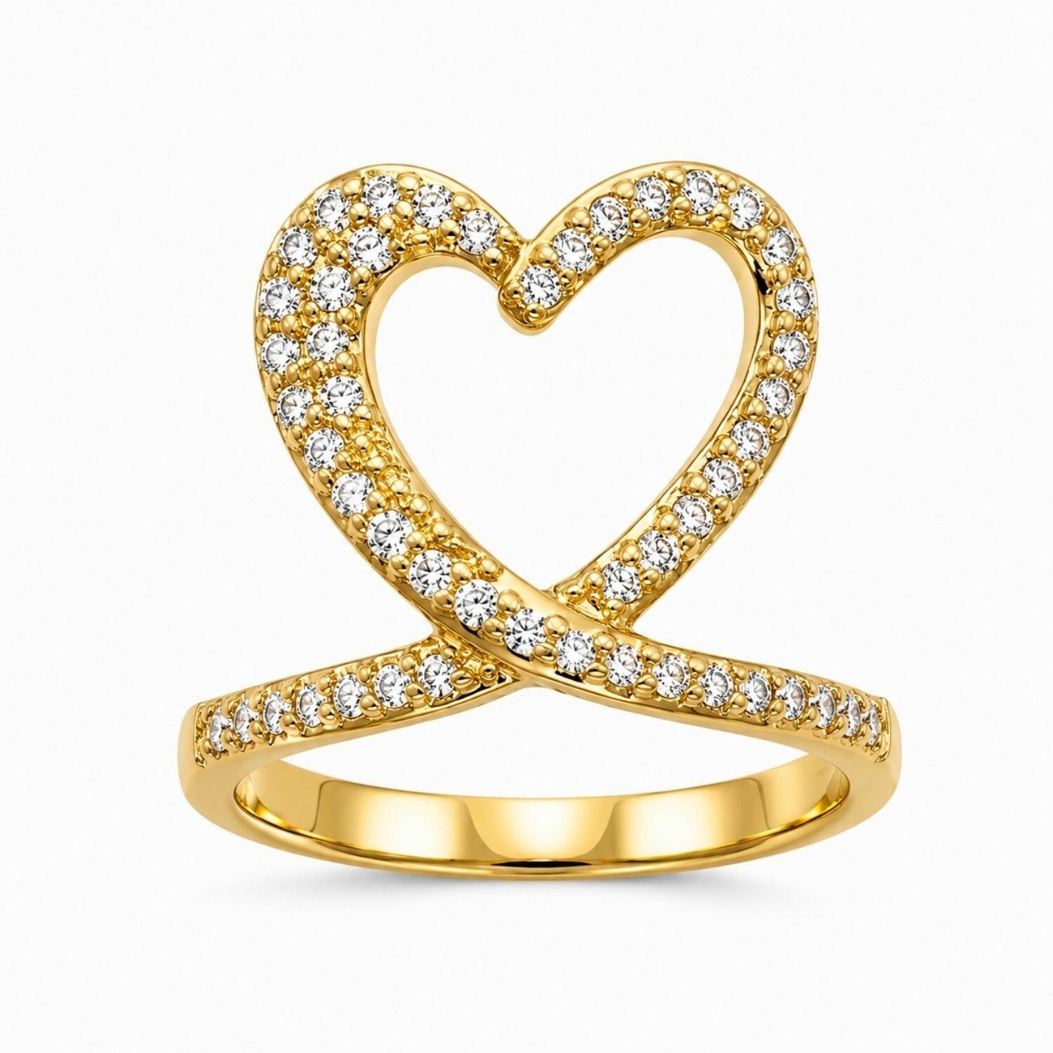 Anel Coração Micro Zircônia Cristal Banhado em Ouro 18k