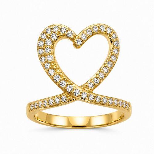 Anel Cora��o Micro Zirc�nia Cristal Banhado em Ouro 18k