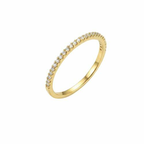 Anel Meia Aliança Fino com Micro Zircônias Banhado em Ouro18k