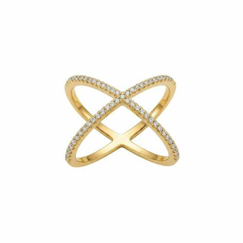 Anel X com Micro Zirc�nias Banhado em Ouro18k