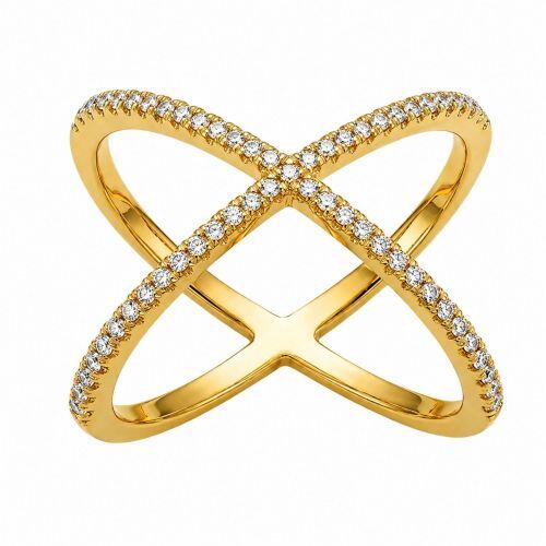 Anel X com Micro Zirc�nias Banhado em Ouro18k
