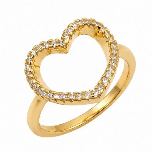Anel Cora��o Vazado com Micro Zirc�nias Banhado em Ouro18k