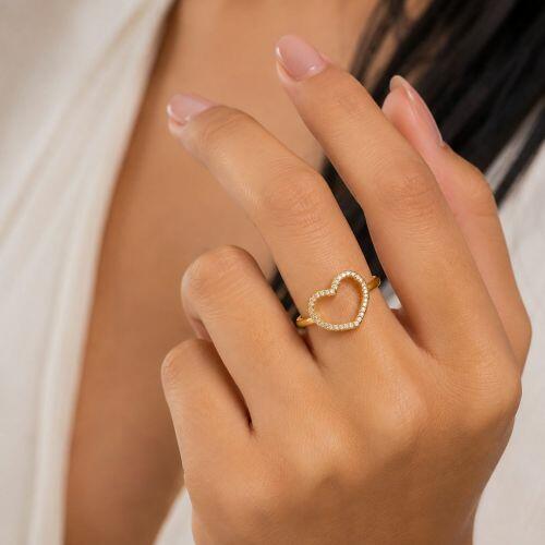 Anel Coração Vazado com Micro Zircônias Banhado em Ouro18k