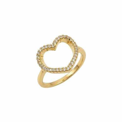 Anel Coração Vazado com Micro Zircônias Banhado em Ouro18k