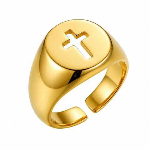 Anel Dedinho Cruz Regul�vel Banhado em Ouro18k