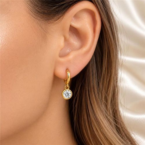 Brinco Argola Ponto de Luz Zircônia Cristal Banhado a Ouro