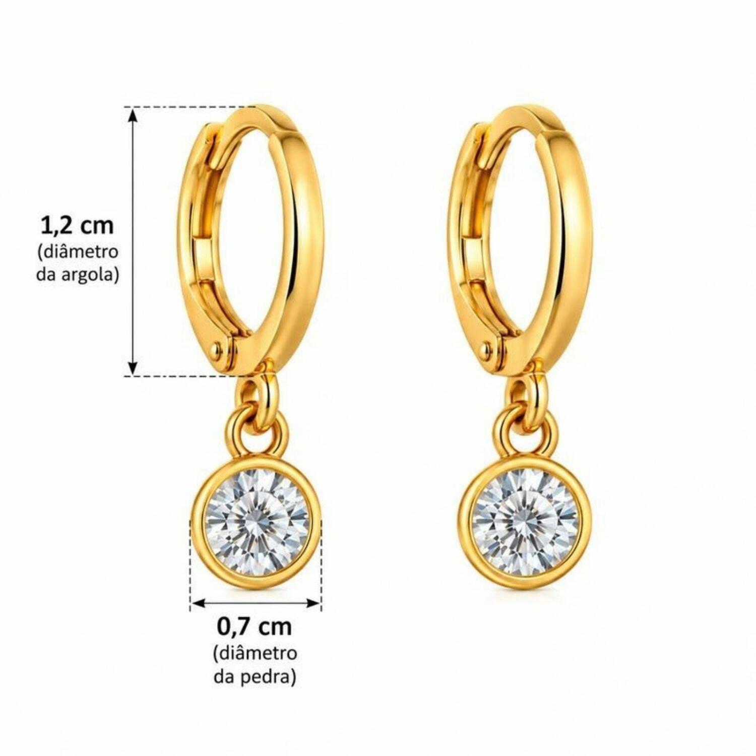 Brinco Argola Ponto de Luz Zircônia Cristal Banhado a Ouro