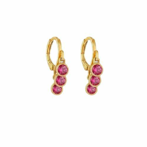 Brinco Argola 3 Pontos de Luz Zircônia Rubi Banhado a Ouro