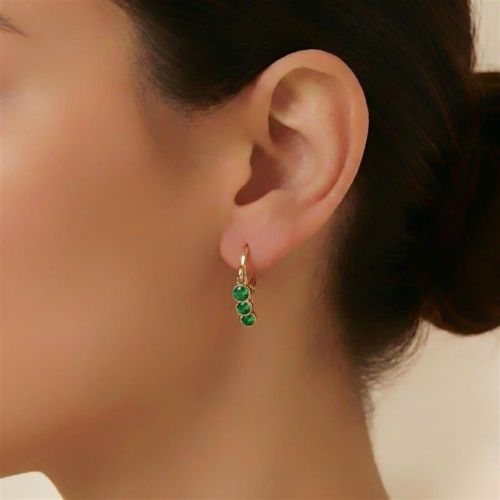 Brinco Argola 3 Pontos de Luz Zircônia Esmeralda Banhado a Ouro