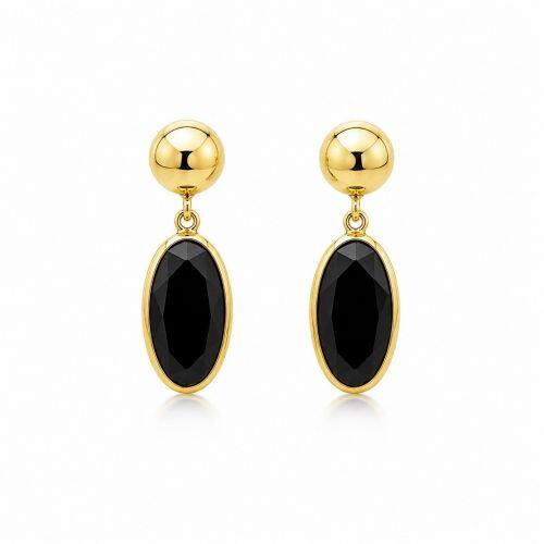 Brinco Meia Bola com Cristal Negro Banhado a Ouro
