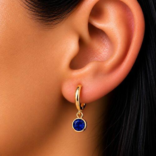 Brinco Argola Ponto de Luz Zirc�nia Azul Safira Banhado a Ouro