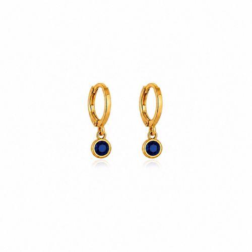 Brinco Argola Ponto de Luz Zirc�nia Azul Safira Banhado a Ouro