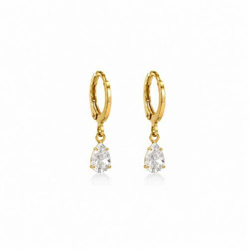 Brinco Argola com Gota Zirc�nia Cristal Banhado a Ouro
