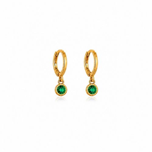 Brinco Argola Ponto de Luz Zirc�nia Esmeralda Banhado a Ouro