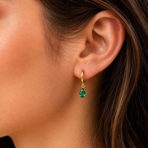 Brinco Argola com Gota Zircônia Turmalina Banhado a Ouro