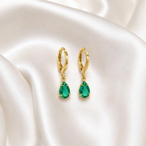 Brinco Argola com Gota Zircônia Turmalina Banhado a Ouro
