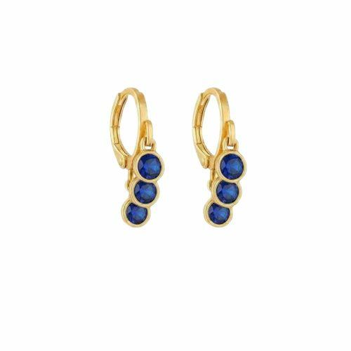 Brinco Argola 3 Pontos de Luz Zirc�nia Azul Safira Banhado a Ouro