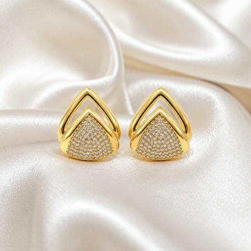 Brinco Gota 2 Fileiras Lisa com Micro Zircônia Cristal Banhado a Ouro