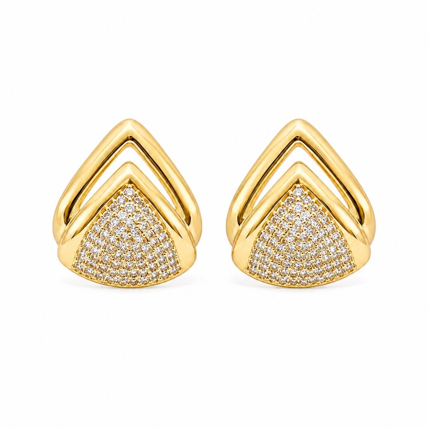 Brinco Gota 2 Fileiras Lisa com Micro Zircônia Cristal Banhado a Ouro
