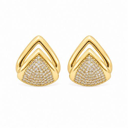 Brinco Gota 2 Fileiras Lisa com Micro Zirc�nia Cristal Banhado a Ouro
