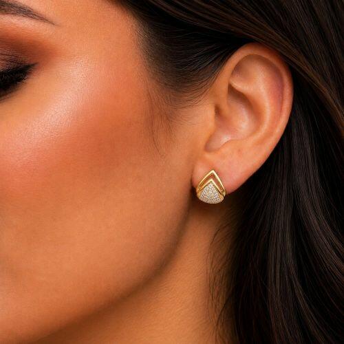 Brinco Gota 2 Fileiras Lisa com Micro Zirc�nia Cristal Banhado a Ouro