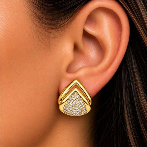 Brinco Gota 2 Fileiras Lisa com Micro Zircônia Cristal Banhado a Ouro