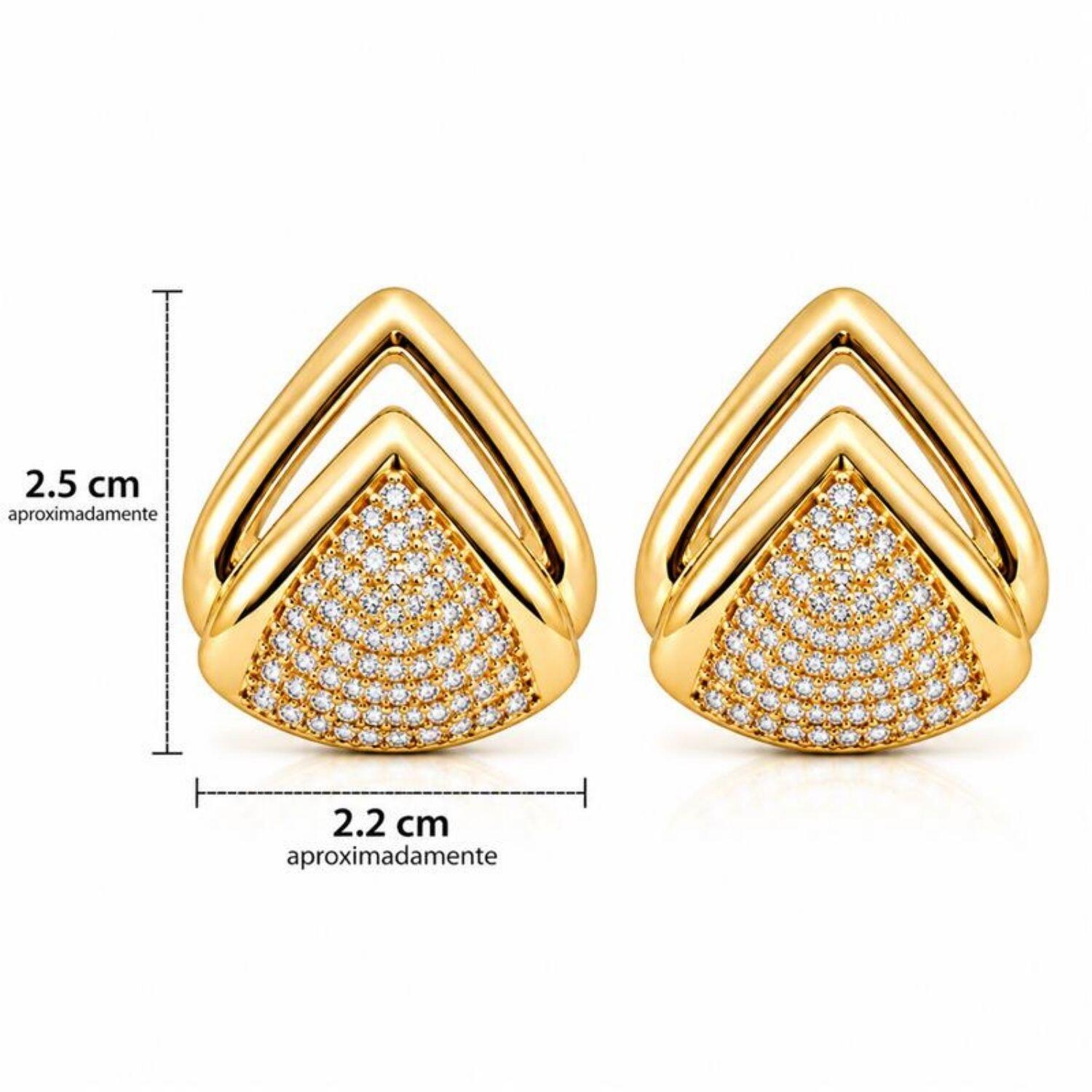 Brinco Gota 2 Fileiras Lisa com Micro Zircônia Cristal Banhado a Ouro