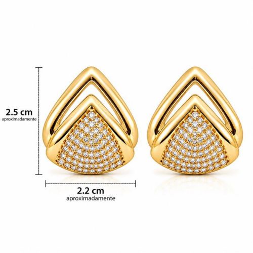 Brinco Gota 2 Fileiras Lisa com Micro Zircônia Cristal Banhado a Ouro