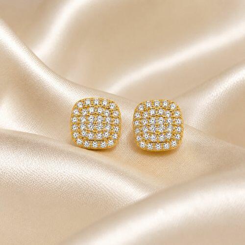 Brinco Quadrado Zirc�nia Cristal Banhado a Ouro