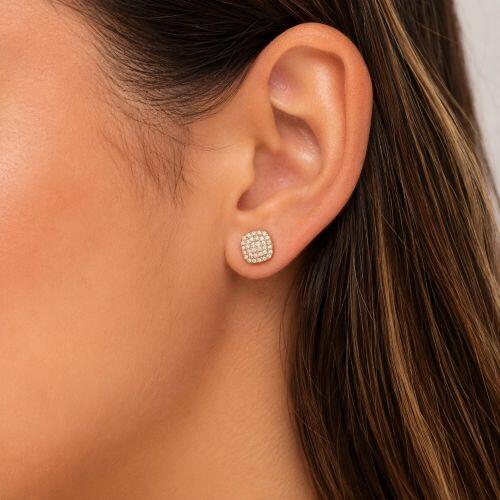 Brinco Quadrado Zirc�nia Cristal Banhado a Ouro