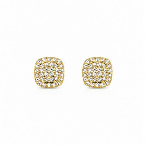 Brinco Quadrado Zirc�nia Cristal Banhado a Ouro