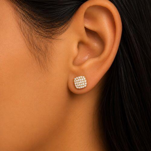 Brinco Quadrado Zirc�nia Cristal Banhado a Ouro