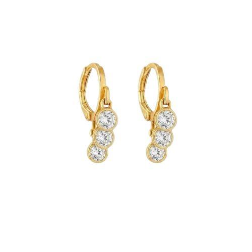 Brinco Argola 3 Pontos de Luz Zircônia Cristal Banhado a Ouro